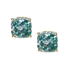 Kate Spade Glitter Square Earrings in Teal.
